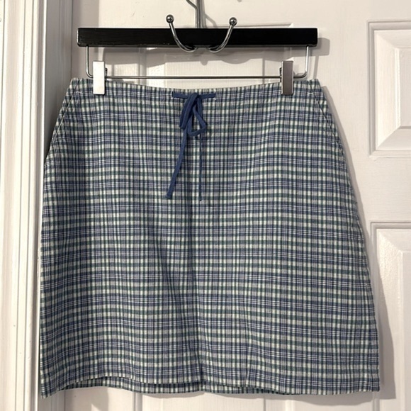 Women Boston Proper Blue Plaid Tie Top Cotton & Linen Skirt Size 8 - Picture 2 of 7